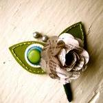 Green Rose Paper Flower And Button Boutonniere For..