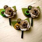 Three Boutonnieres Book Page Rose Paper Flower And..