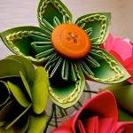 Pink And Green Kusudama And Rose Folded Paper..