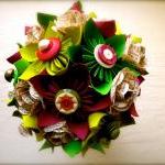 Paper Flower Wedding Bouquet, Green, Fuchsia,..