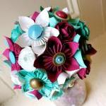 Paper Flower Bouquet, Wedding, Green, Fuchsia,..