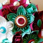 Paper Flower Bouquet, Wedding, Green, Fuchsia,..