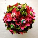 Paper Flower Wedding Bouquet, Green, Pink,..