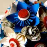 Paper Flower Bouquet, Wedding, Blue, White, Red,..