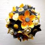 Paper Flower Bouquet, Wedding, Yellow, Grey,..