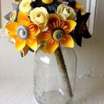 Paper Flower Bouquet, Wedding, Yellow, Grey,..
