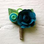 Paper Flower Boutonniere, Wedding, Blue, Green,..