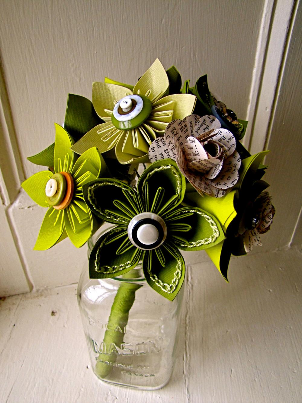 Green Kusudama And Rose Folded Paper Flower Bouquet For Wedding Or Events By The Little Red Button