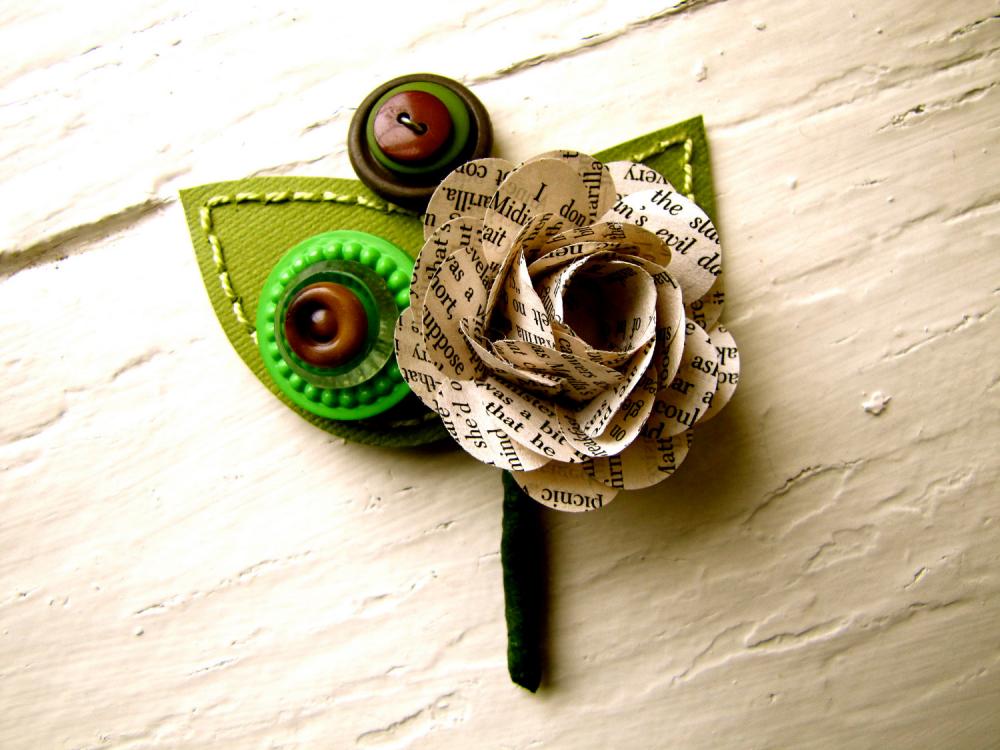 Boutonniere Book Page Rose Flower Buttons For Wedding Or Event
