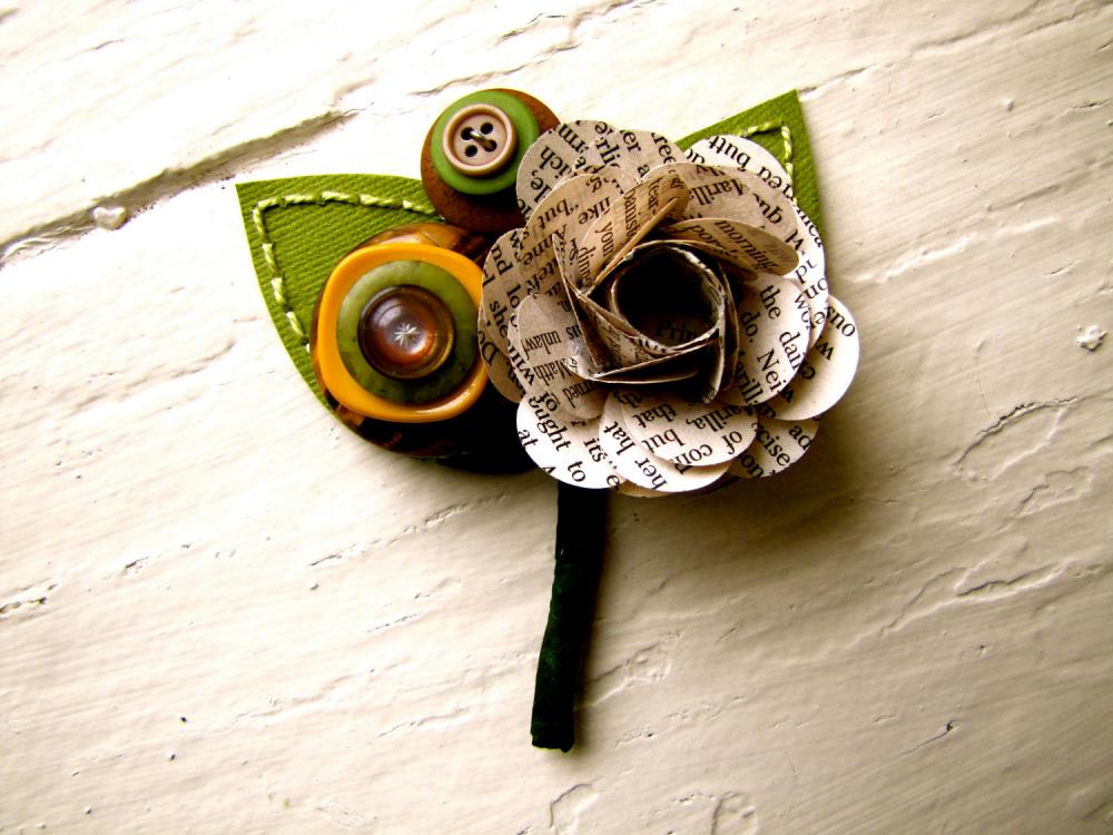 Boutonniere Book Page Rose Flower Buttons For Wedding Or Event