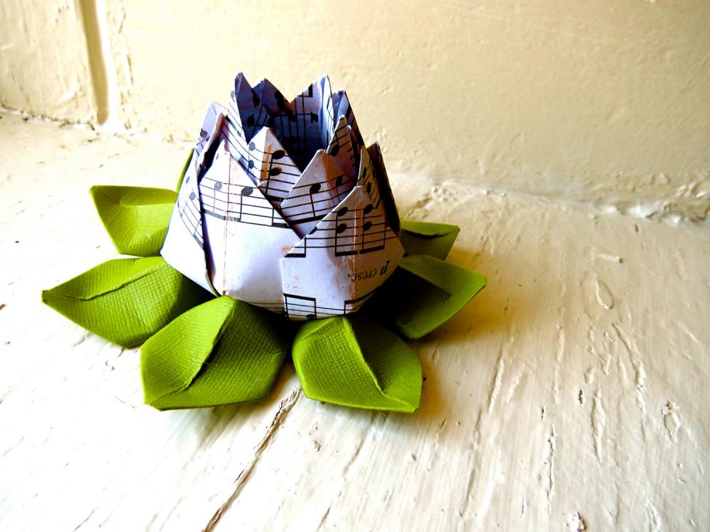 Paper Lotus, Music Sheet And Green, Wedding Decor, Wedding Bouquet, Home Decorations, Event Decorations