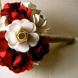 Red and White Paper Rose Flower Wedding Bouquet
